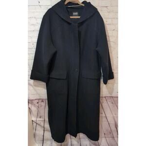 Hilary Radley Womens Boiled Wool Hooded Long Coat Black Zip Out Lining Size 12